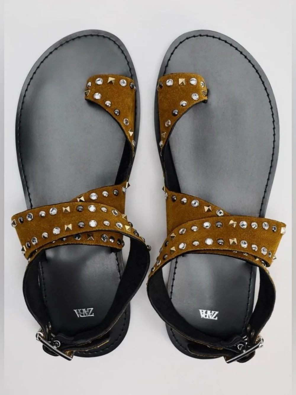 Zara Studded Flat Suede Sandals - Picture 1 of 9